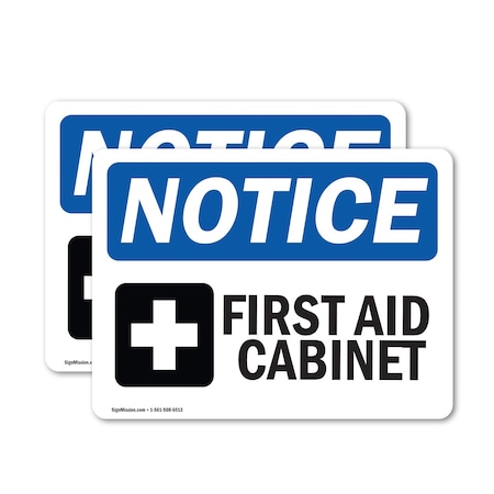 Signmission First Aid Cabinet Sign With Symbol, 7 in W x Rectangle, Vinyl Decal OS-2PACK-NS-D-57-L-12728
